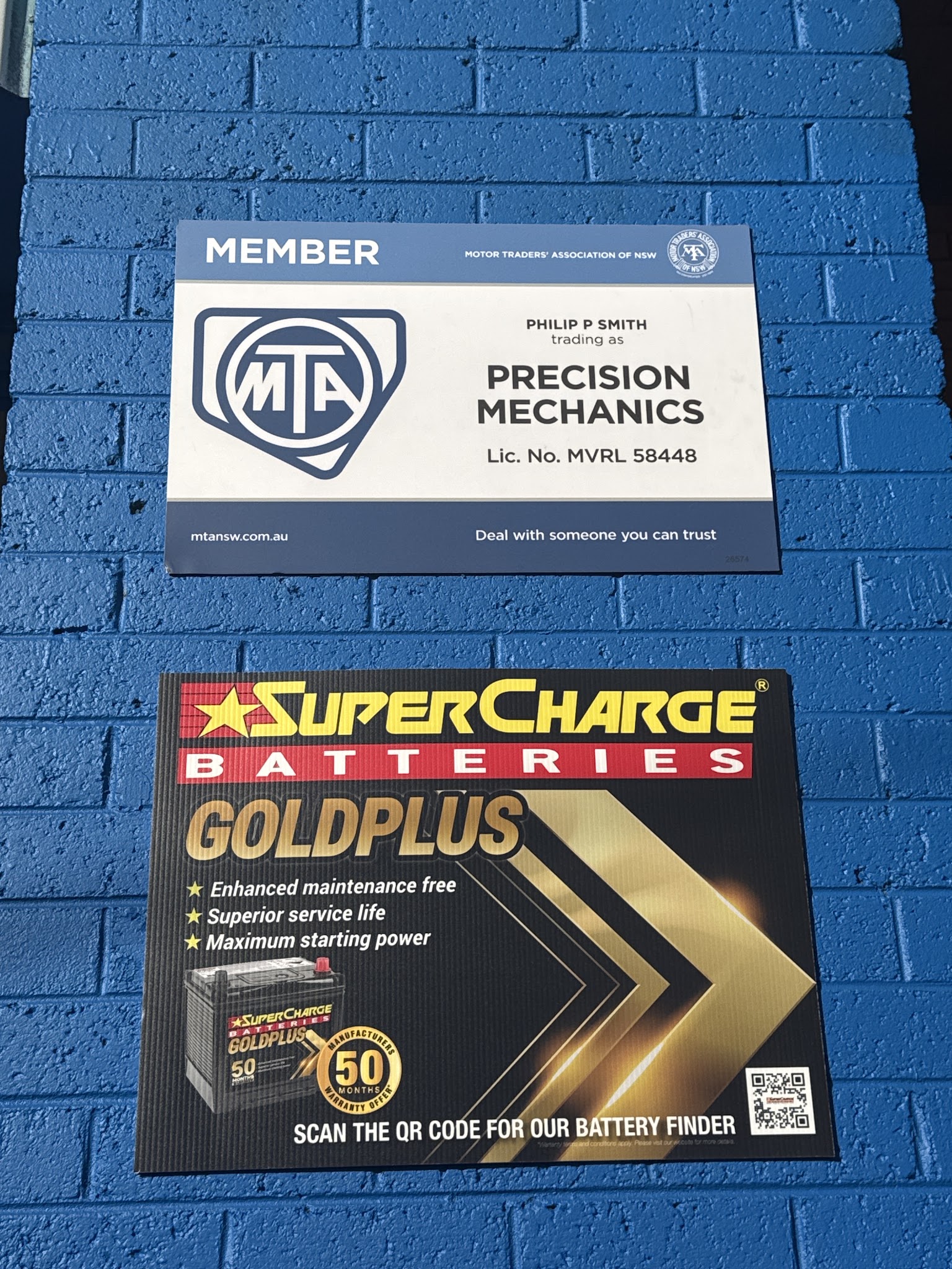 The MTA NSW member plate at Precision Mechanics — Philip P Smith trading as Precision Mechanics